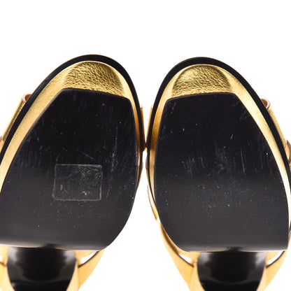 Saint Laurent Metallic Calfskin Tribute 105 Platform Sandals 39 Black Gold 11 of 12
