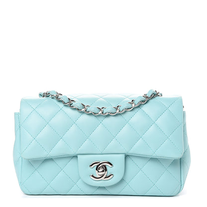 Chanel Lambskin Quilted Mini Rectangular Flap Light Blue 1 of 13
