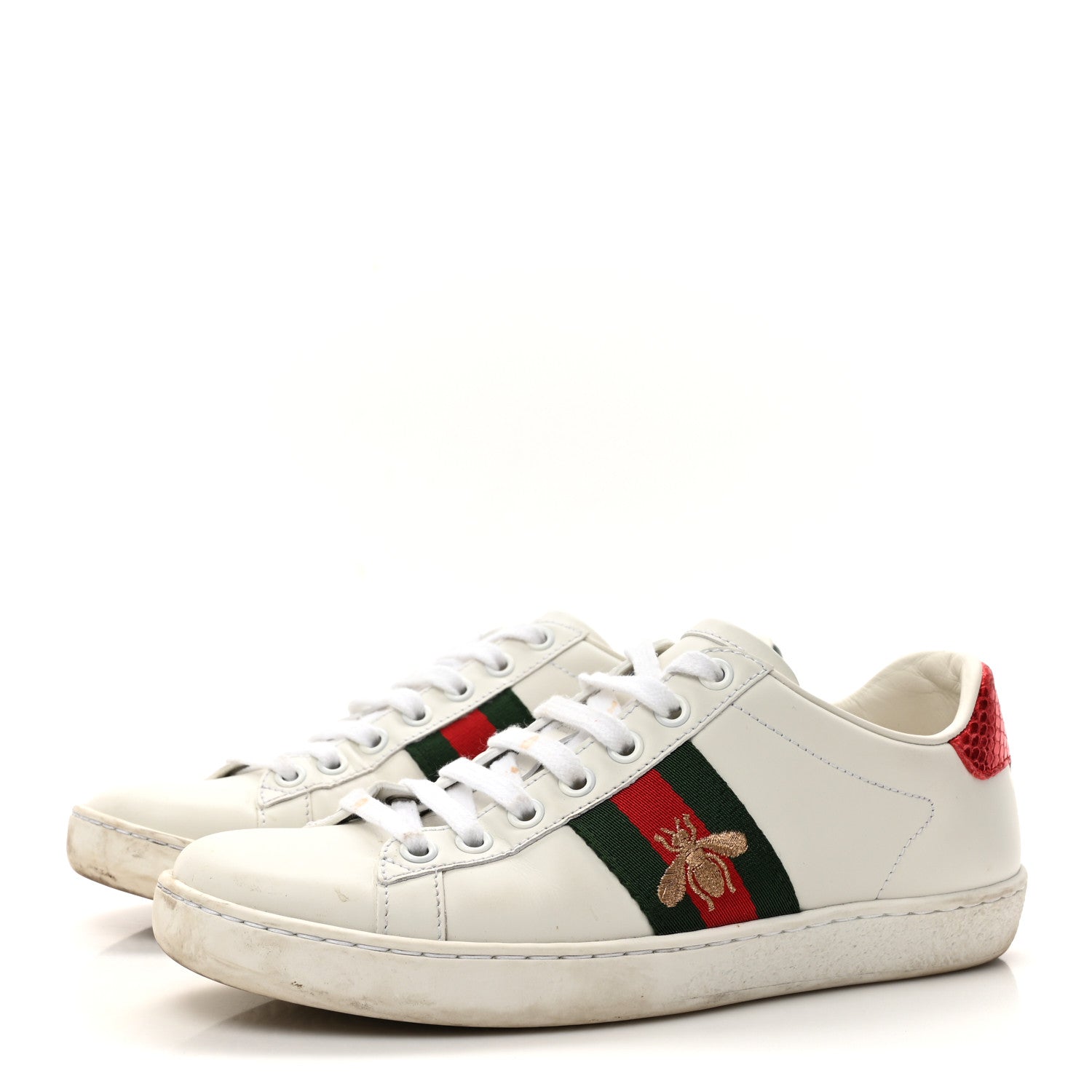 Gucci Calfskin Ayers Bee Embroidered Womens Ace Sneakers 36 White Green 4 of 14