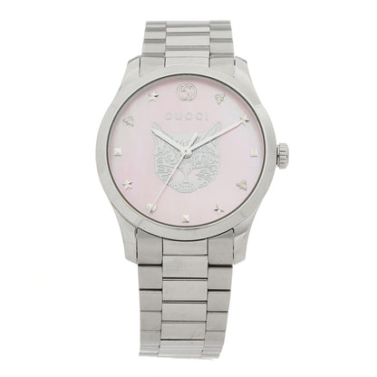 Gucci Stainless Steel Pink Mother of Pearl 38mm G-Timeless Cat Quartz Watch 1 of 4