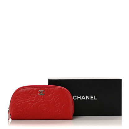 Chanel Lambskin Camellia Embossed Cosmetic Case Red 9 of 9
