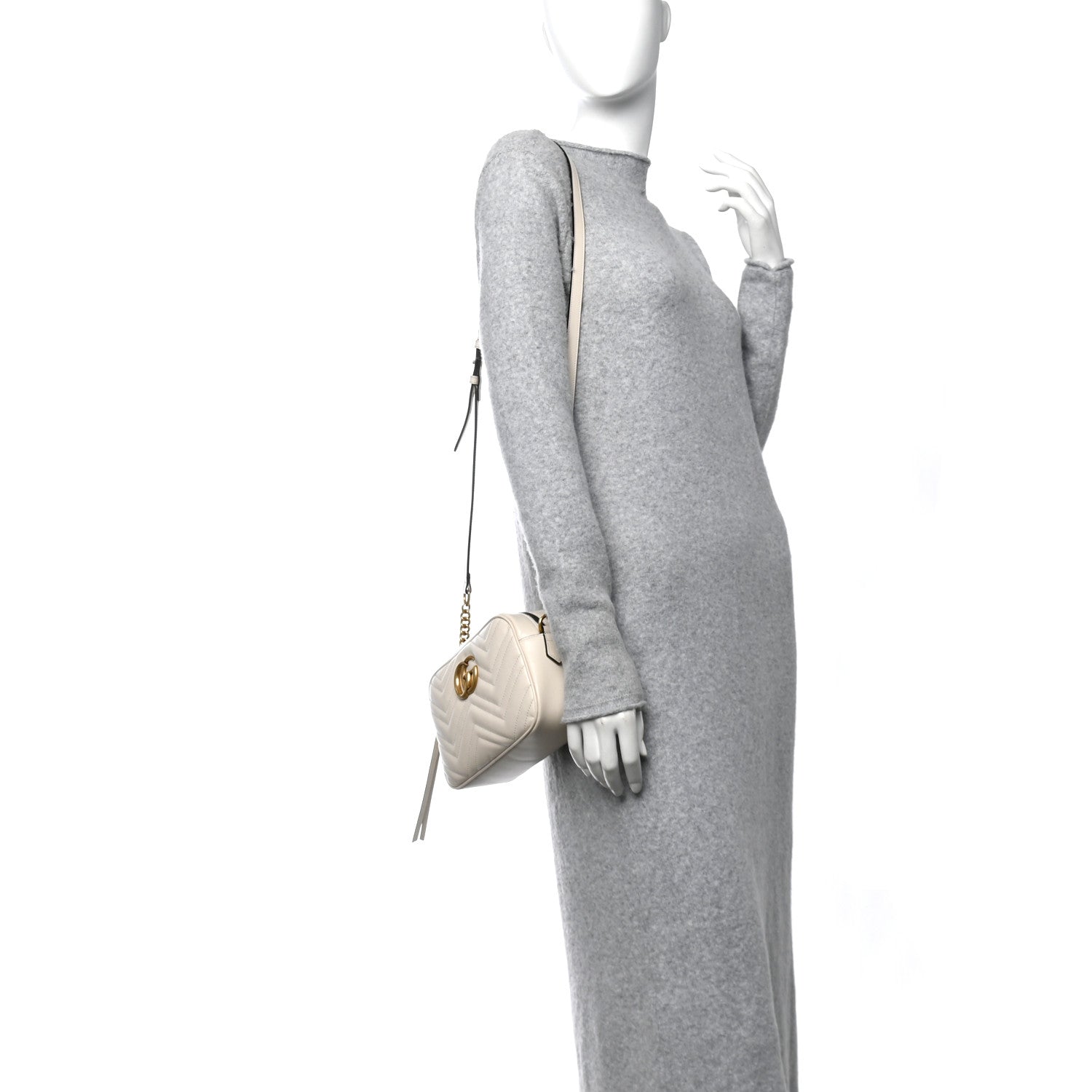 Gucci Calfskin Matelasse Small GG Marmont Chain Shoulder Bag White 3 of 13
