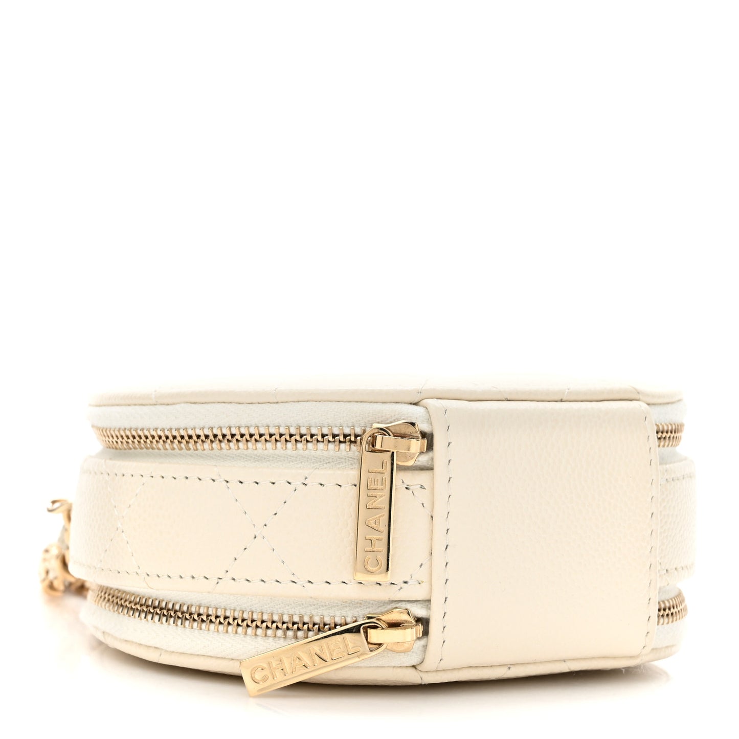Caviar Quilted Round Handle With Care Vanity With Chain White