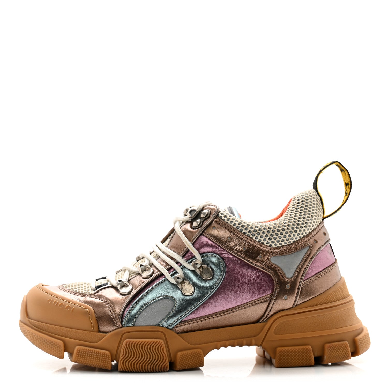 Gucci X SEGA Metallic Calfskin Mesh Womens Flashtrek Sneakers 36.5 Rame Mystic White Lago 1 of 11