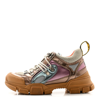 Gucci X SEGA Metallic Calfskin Mesh Womens Flashtrek Sneakers 36.5 Rame Mystic White Lago 1 of 11