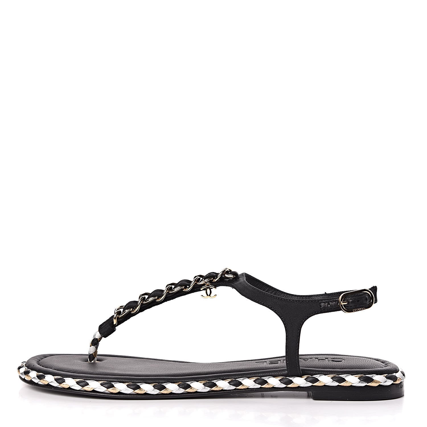 Chanel Grosgrain Chain Thong Sandals 38 Black 1 of 9