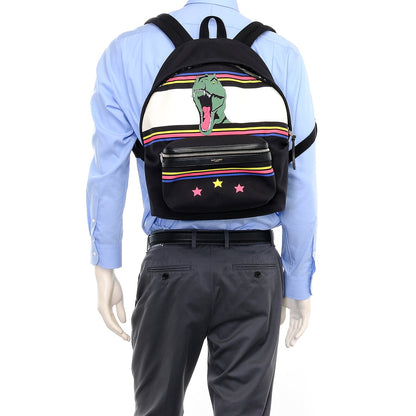Saint Laurent Nylon Twill Dinosaur Print City Backpack Black Multicolor 3 of 16