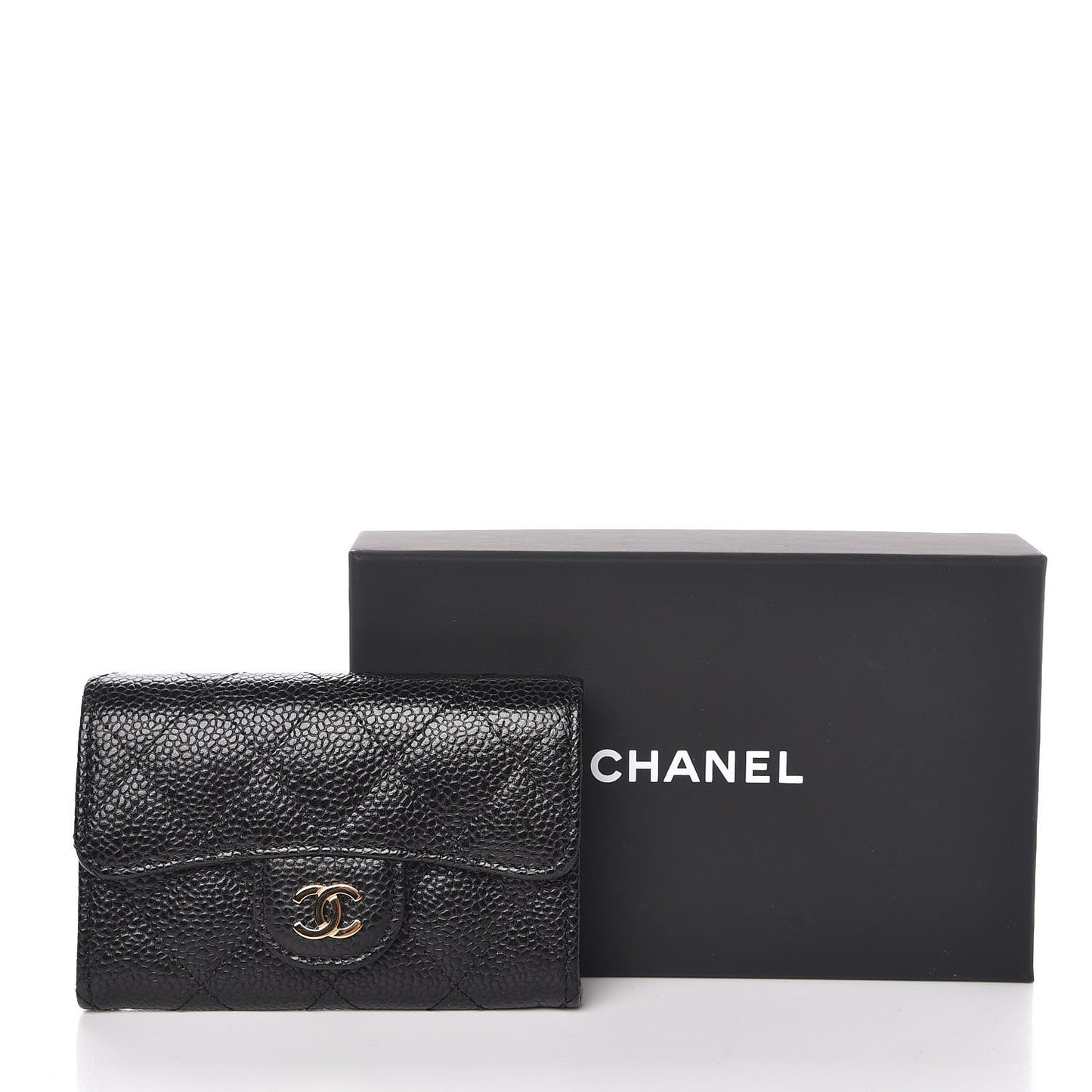 Caviar Quilted Flap Card Holder Black