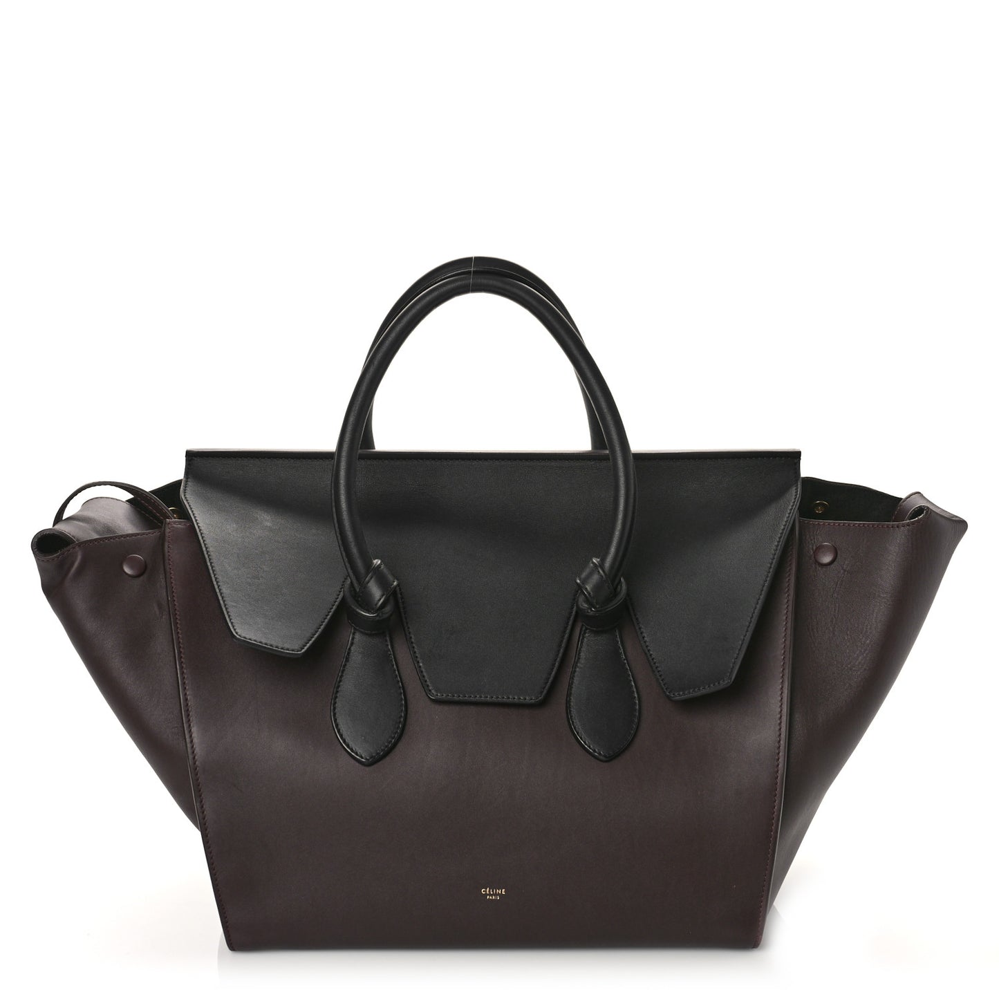 Smooth Calfskin Large Bi-Color Tie Knot Tote Black Burgundy