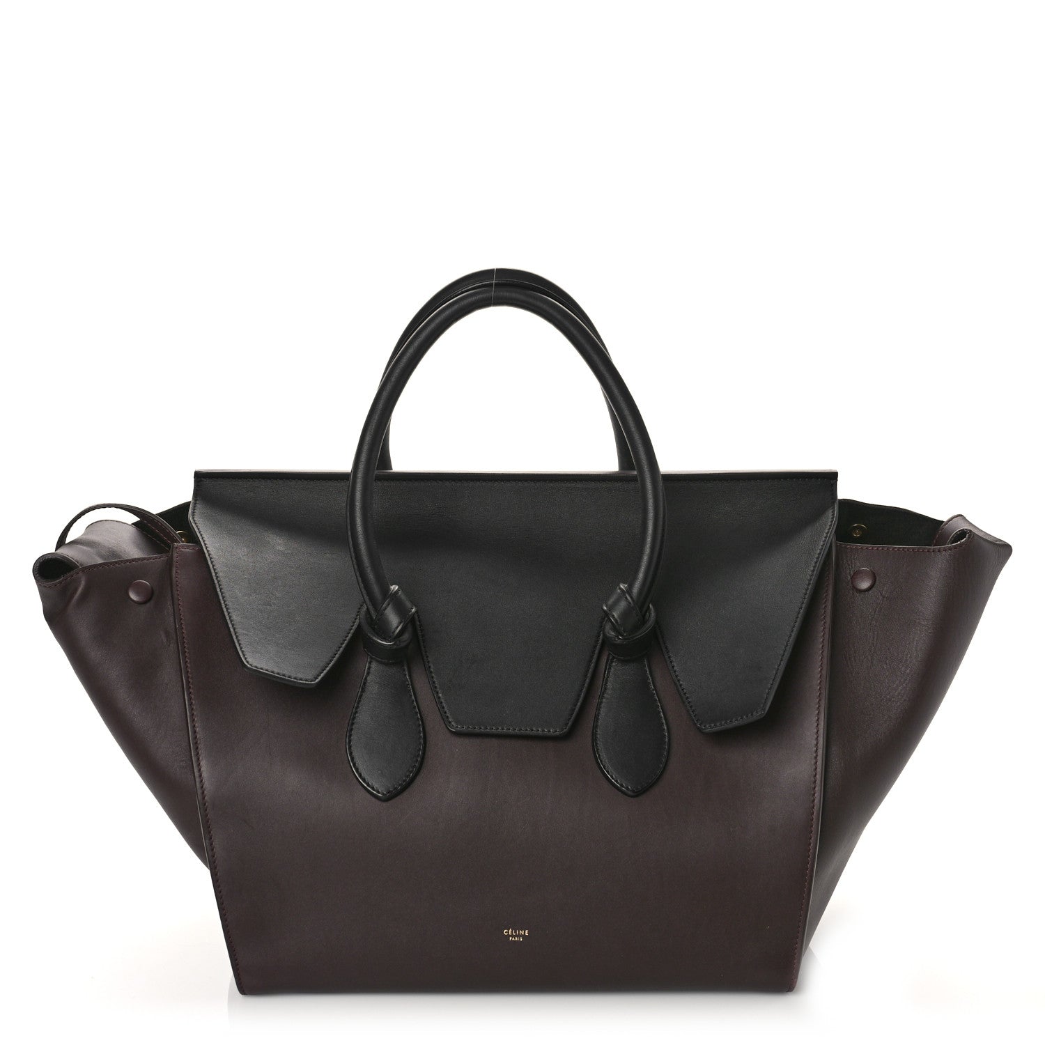 Celine Smooth Calfskin Large Bi-Color Tie Knot Tote Black Burgundy 1 of 10