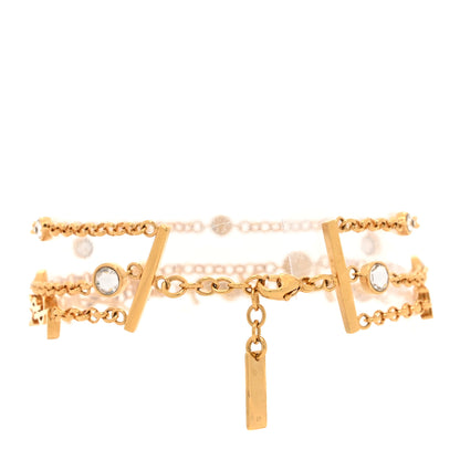 Saint Laurent Brass Crystal Monogram Multi Strand Bracelet S Gold 3 of 6