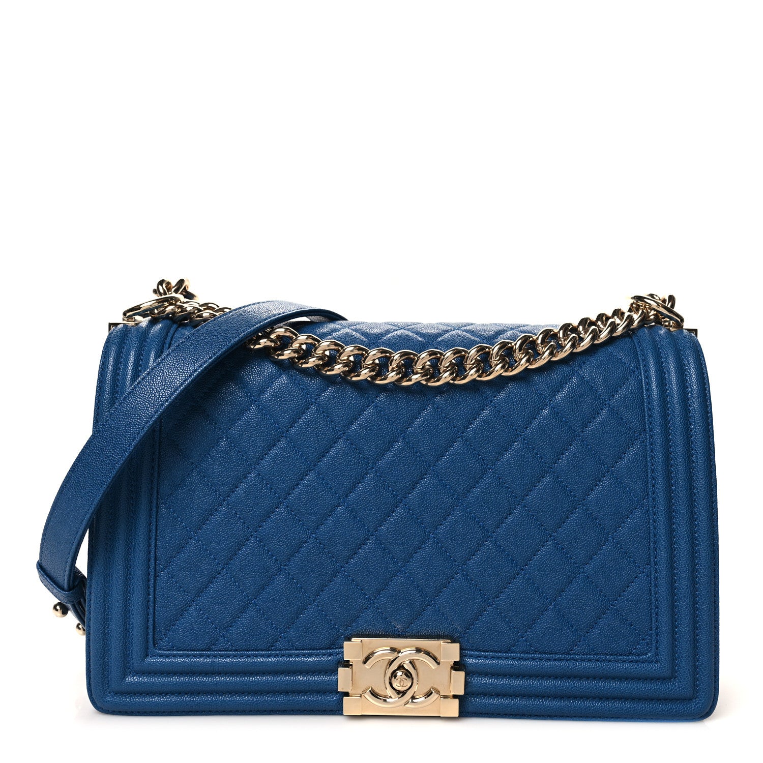 Chanel Caviar Quilted New Medium Boy Flap Blue 1 of 10