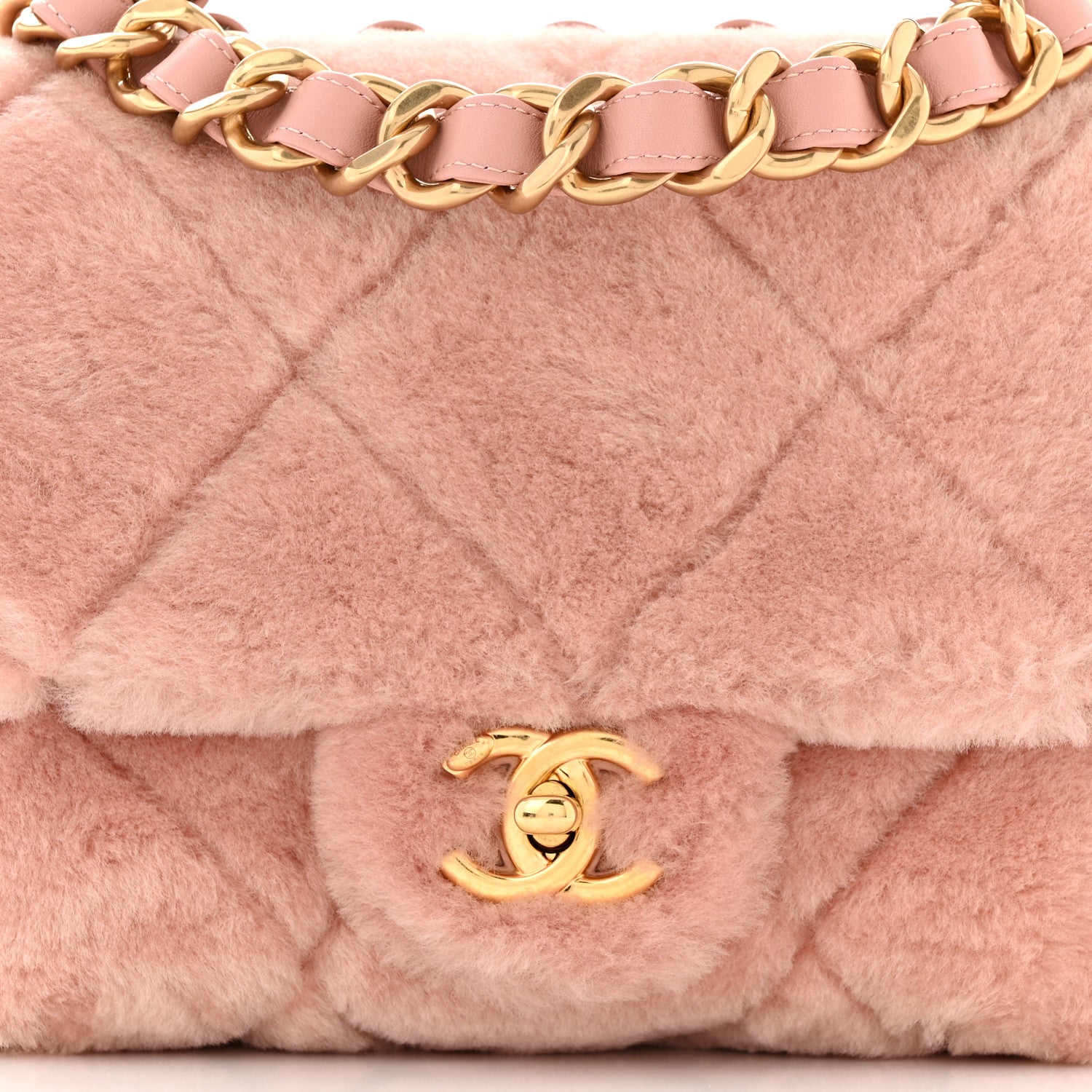 Chanel Shearling Lambskin Quilted Small Chain Top Handle Flap Pink 8 of 10