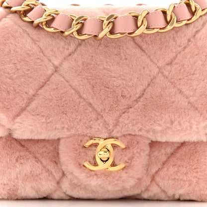 Chanel Shearling Lambskin Quilted Small Chain Top Handle Flap Pink 8 of 10
