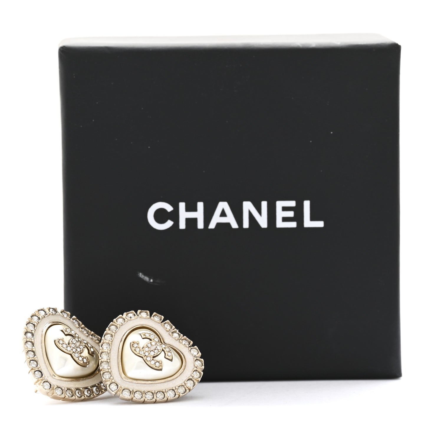 Pearl Crystal CC Heart Earrings Gold White Gold