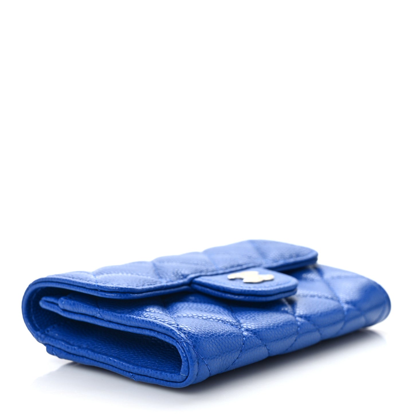 Caviar Quilted Flap Card Holder Wallet Blue