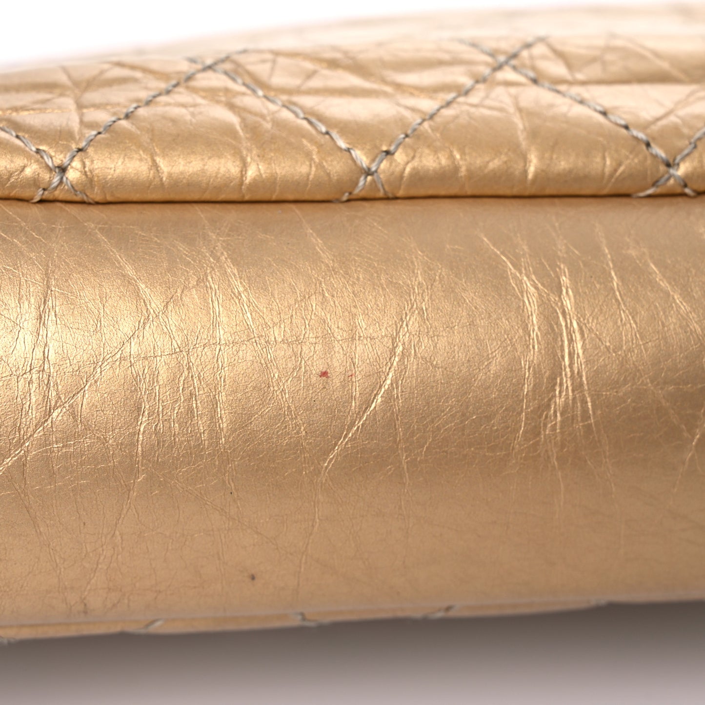 Metallic Aged Calfskin Quilted CC Square Flap Light Gold