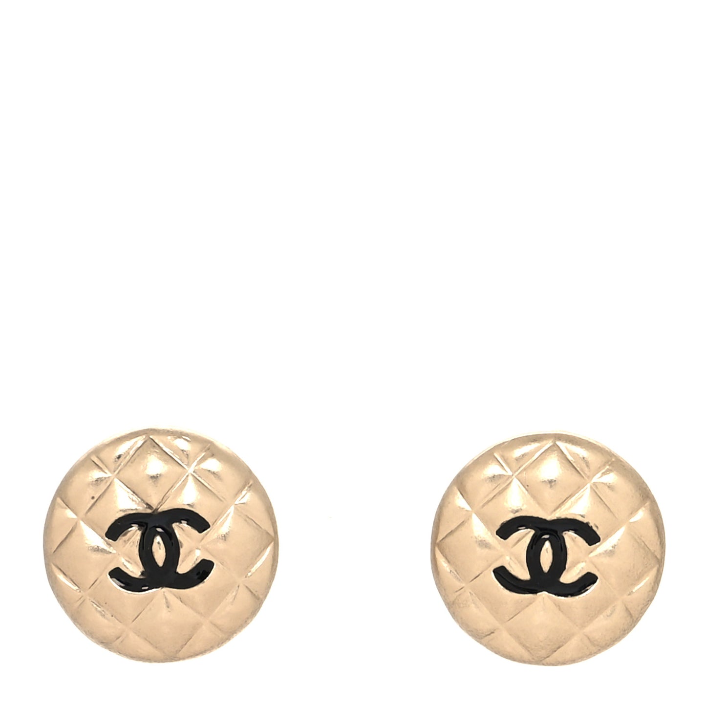 CC Quilted Round Earrings Gold Black