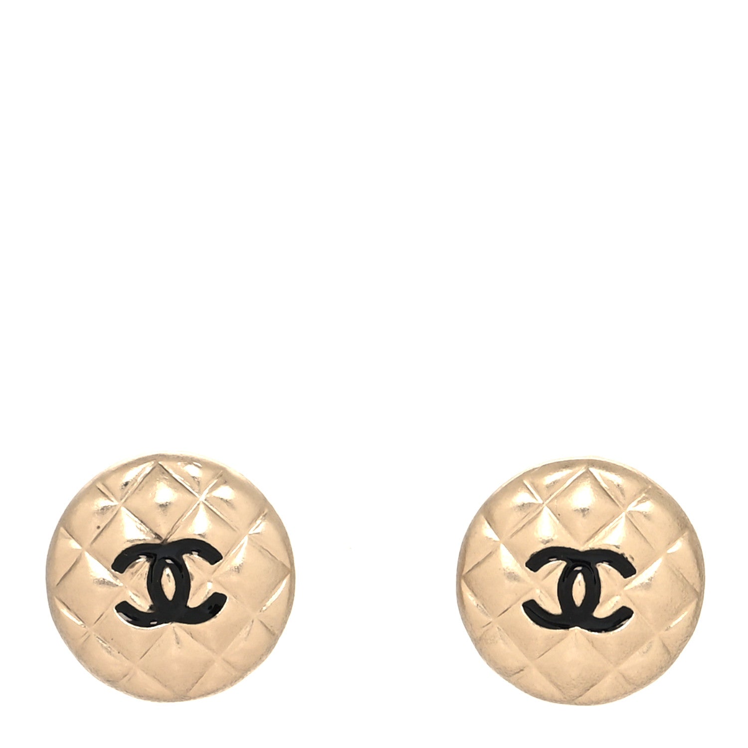 Chanel CC Quilted Round Earrings Gold Black 1 of 4