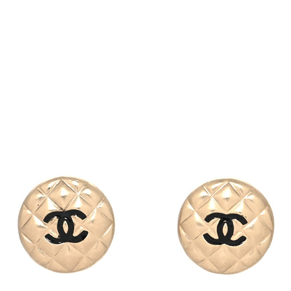 Chanel CC Quilted Round Earrings Gold Black 1 of 4
