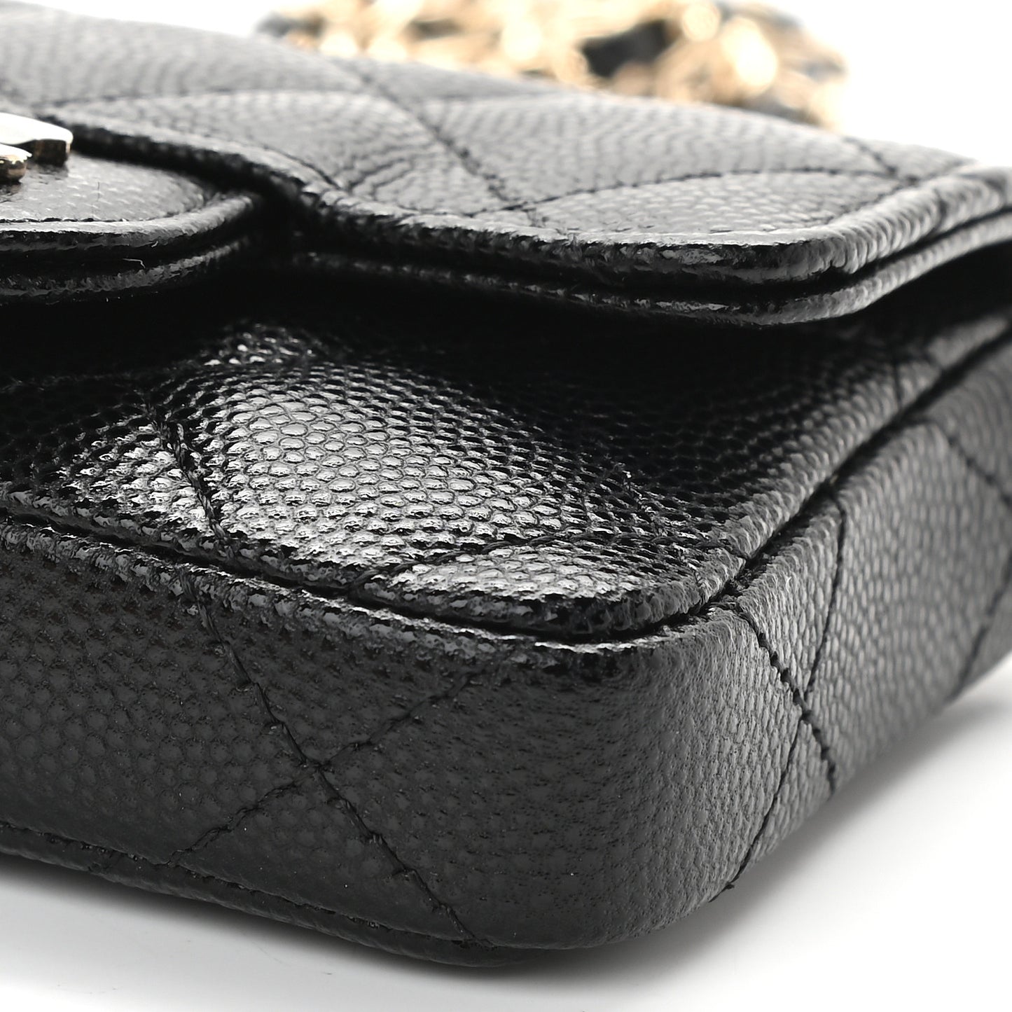 Caviar Quilted Mini Chain Belt Bag Black