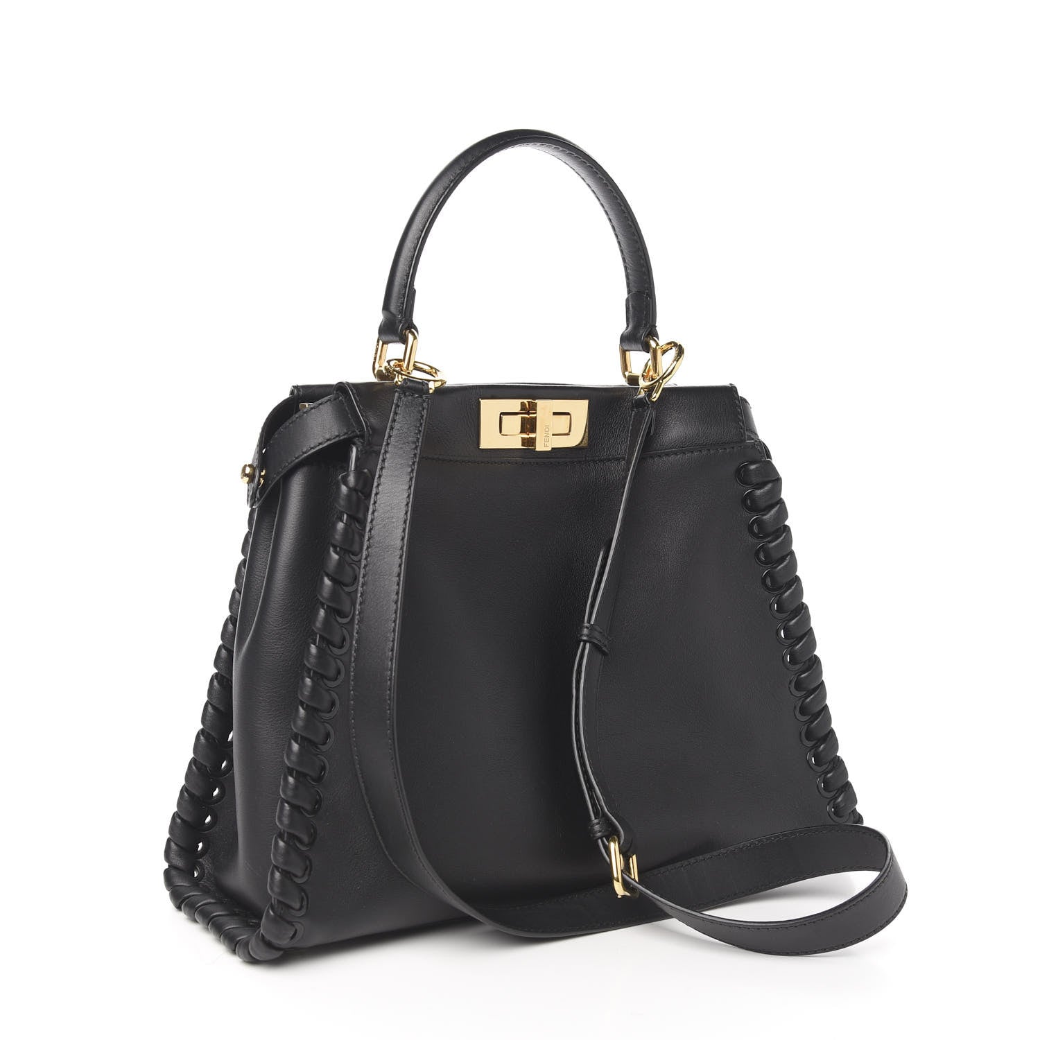 Fendi Vitello Seta Lace Up Medium Peekaboo Iconic Satchel Black 2 of 9