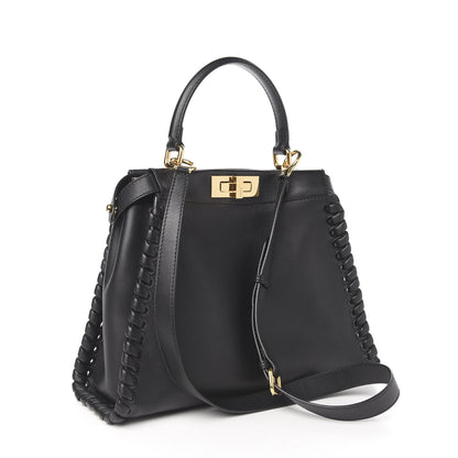Fendi Vitello Seta Lace Up Medium Peekaboo Iconic Satchel Black 2 of 9