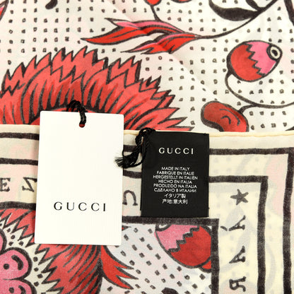 Gucci Silk Alsacienne Flower Print Scarf Ivory Red 3 of 3