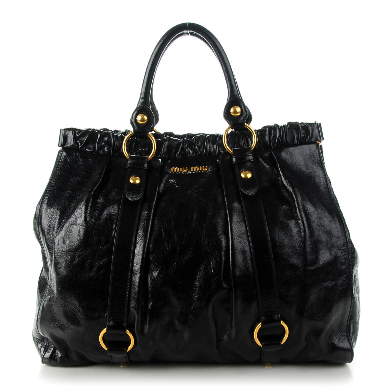 Miu Miu Vitello Lux Gathered Tote Black 1 of 8