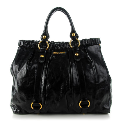 Miu Miu Vitello Lux Gathered Tote Black 1 of 8