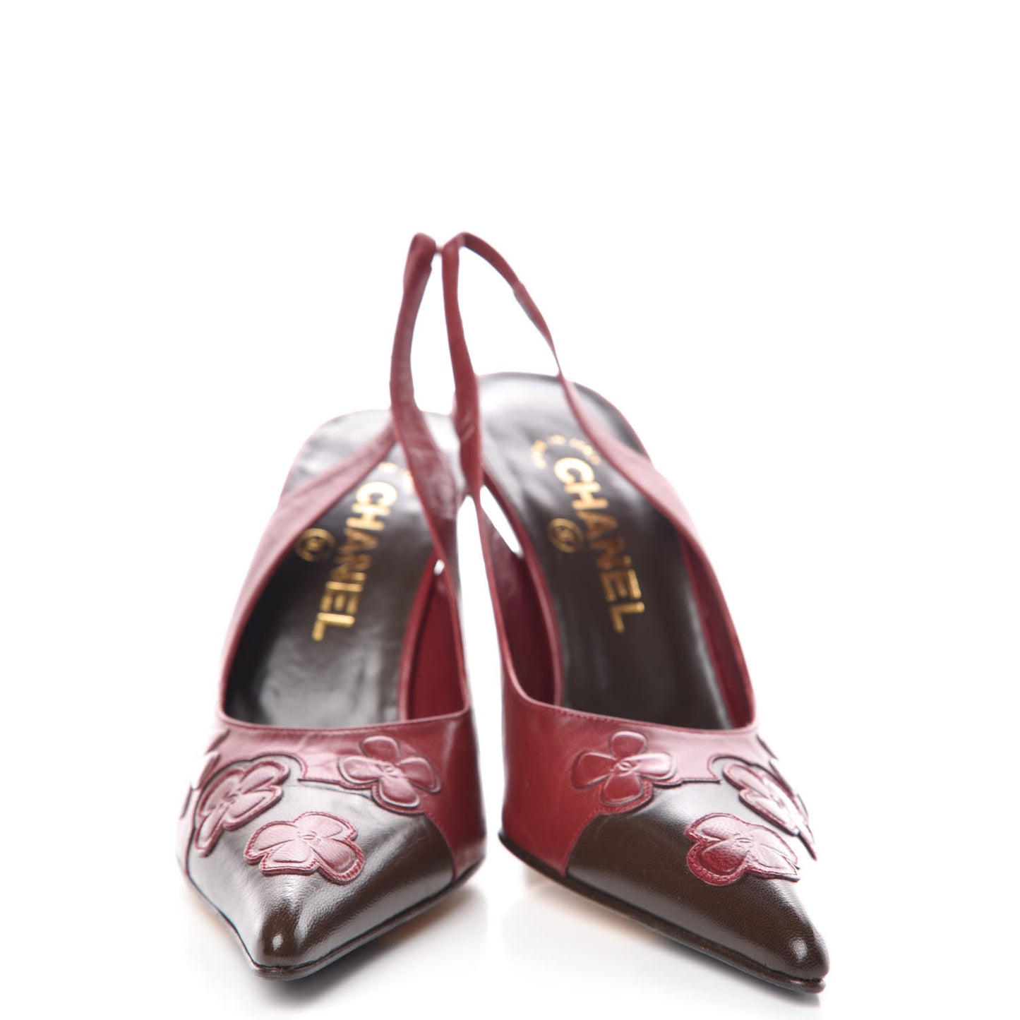 Calfskin Camellia Slingback Pumps 37.5 Red Black