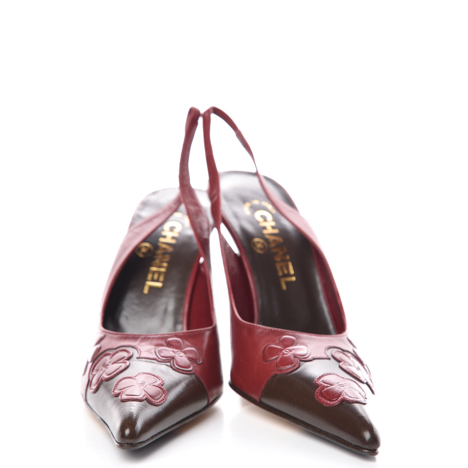 Chanel Calfskin Camellia Slingback Pumps 37.5 Red Black 2 of 8