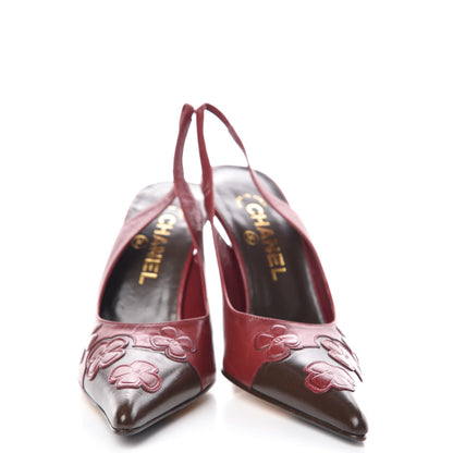 Chanel Calfskin Camellia Slingback Pumps 37.5 Red Black 2 of 8