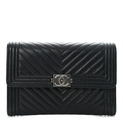 Chanel Caviar Chevron Quilted Medium Boy Flap Wallet Black 1 of 11