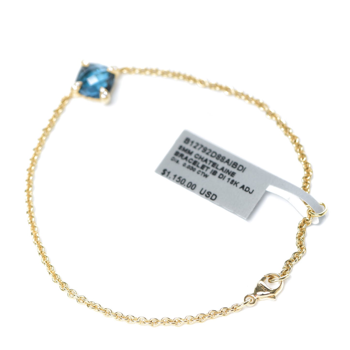 18K Yellow Gold Hampton Blue Topaz Diamond 8mm Chatelaine Chain Bracelet