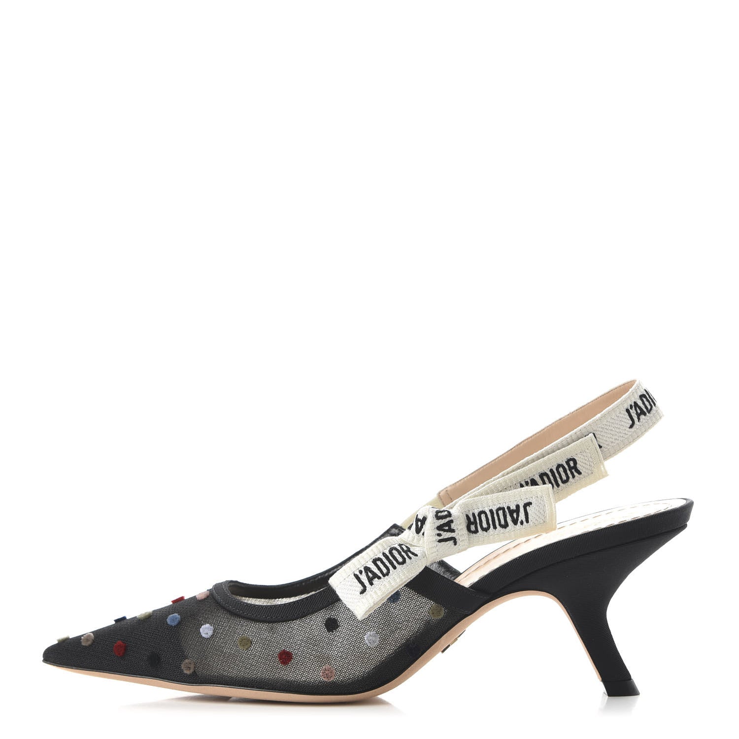Christian Dior Mesh Ribbon Velvet Mini Dot J'Adior Slingback 65mm Pumps 38.5 Black Multicolor 1 of 9