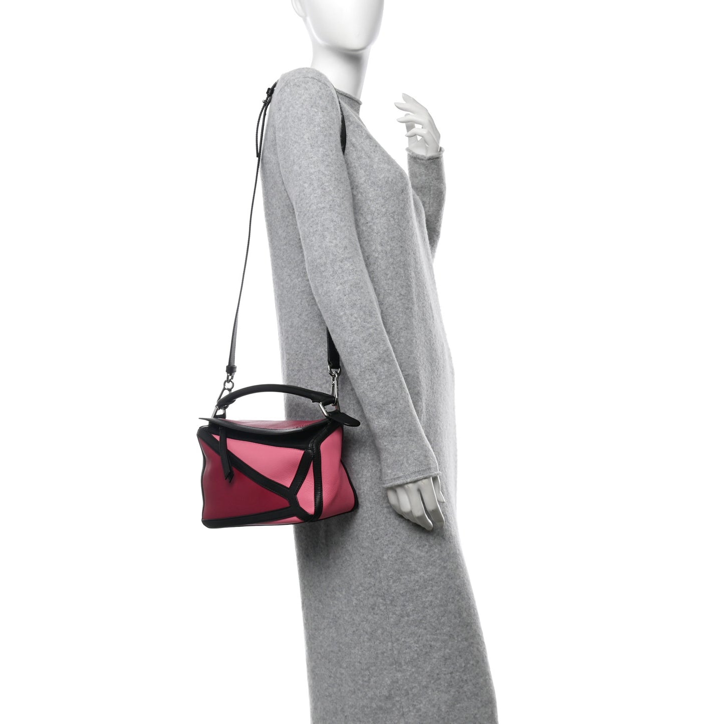 Calfskin Small Graphic Puzzle Bag Raspberry Wild Rose
