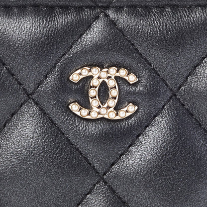 Chanel Iridescent Lambskin Quilted Pearl Clutch With Chain Black 6 of 9