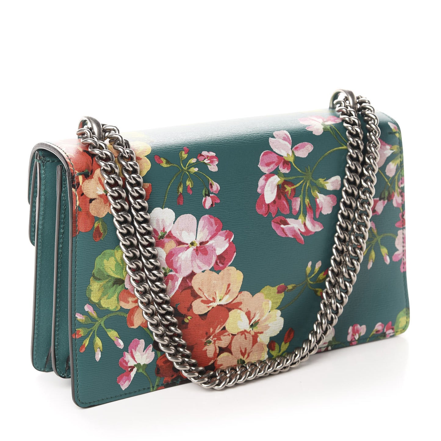 Calfskin Blooms Print Small Dionysus Shoulder Bag Bright Emerald Multicolor