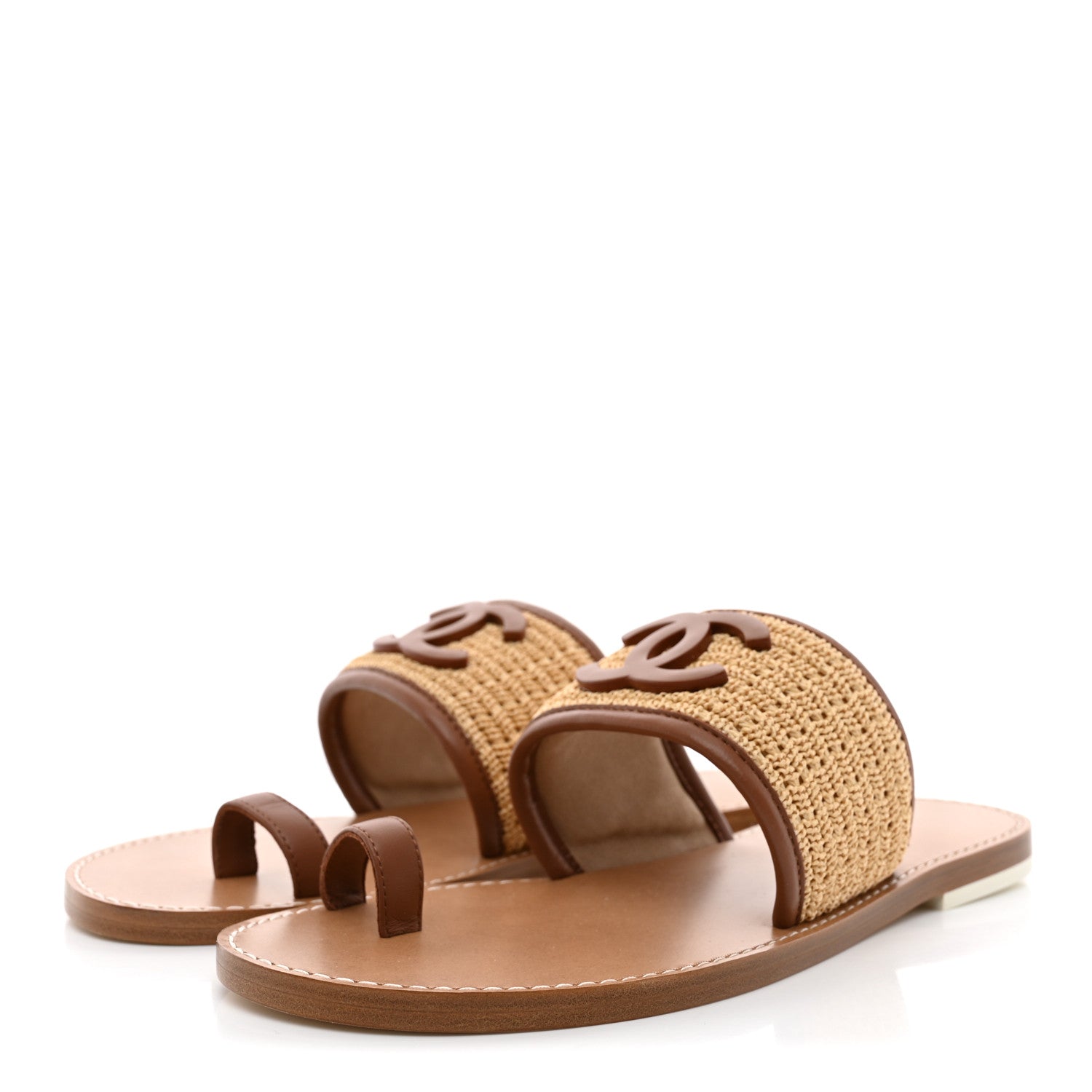 Chanel Raffia Lambskin CC Mules 38.5 Beige Brown 4 of 10