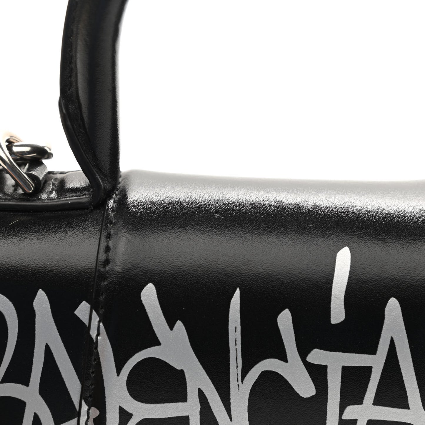 Box Calfskin Graffiti Logo Hourglass Top Handle Bag XS Black Silver