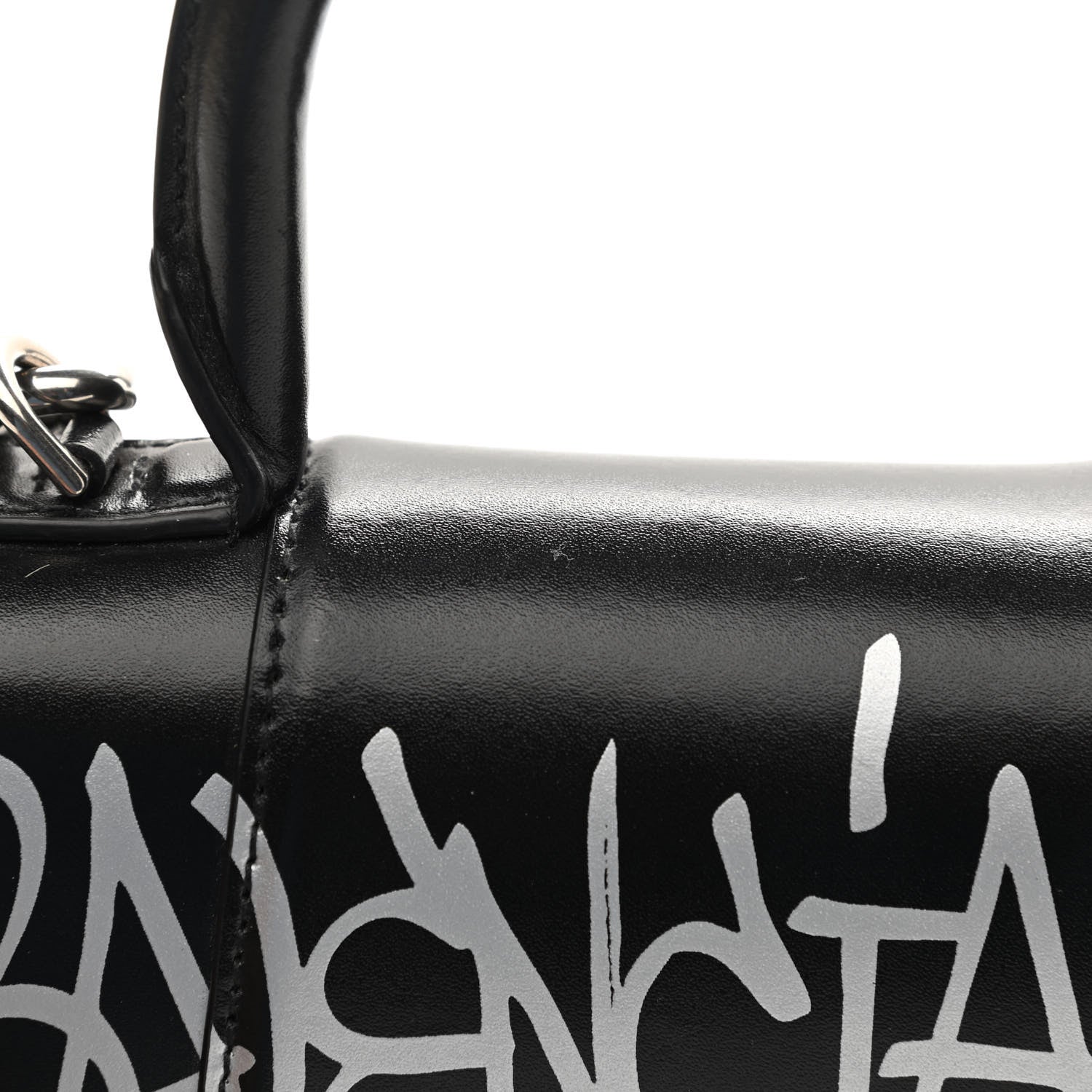 Balenciaga Box Calfskin Graffiti Logo Hourglass Top Handle Bag XS Black Silver 11 of 12