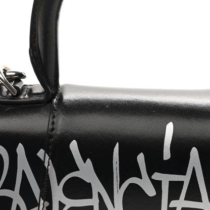Balenciaga Box Calfskin Graffiti Logo Hourglass Top Handle Bag XS Black Silver 11 of 12