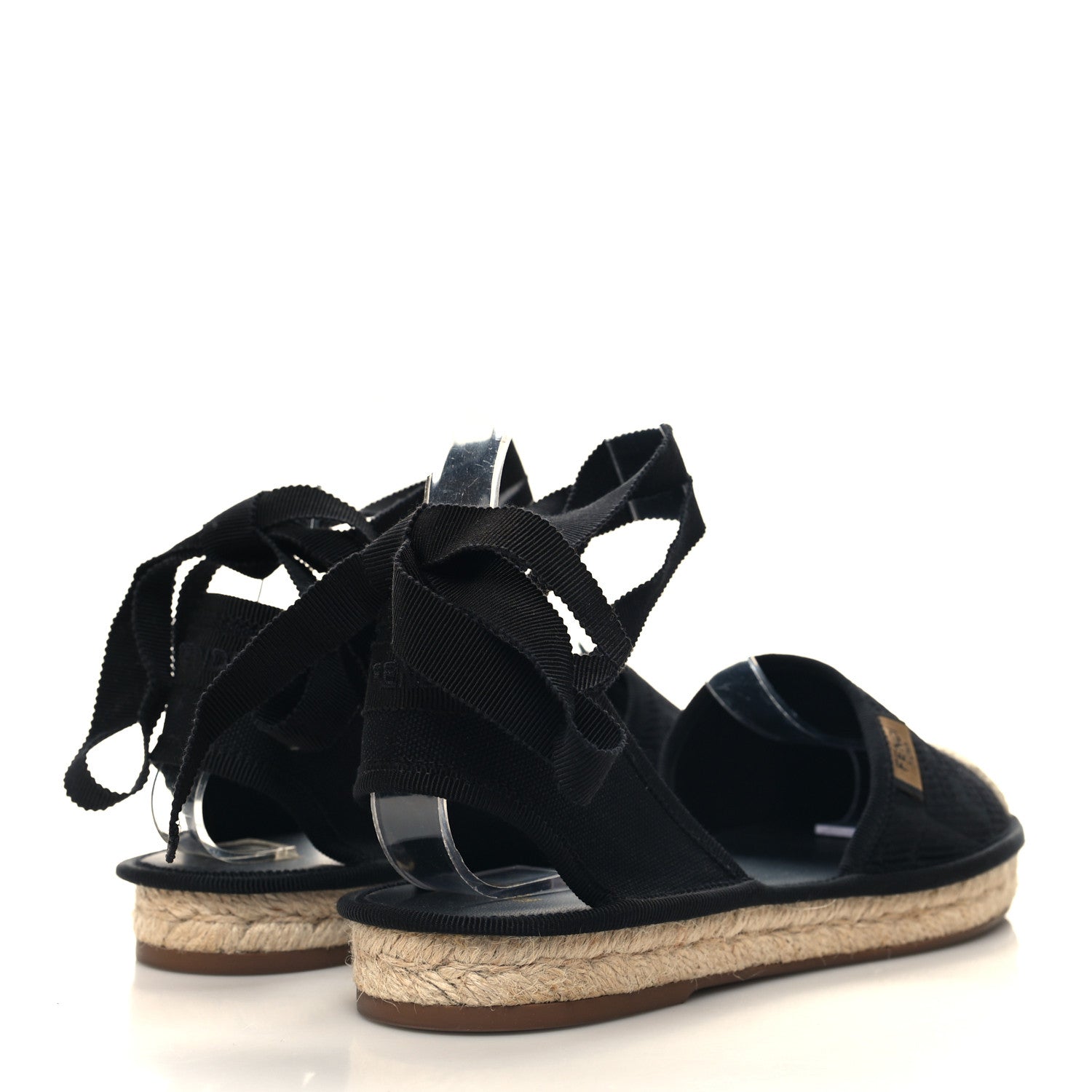 Fendi Canvas FF Embroidered Roma Ankle Wrap Flat Espadrilles 37.5 Black 4 of 8