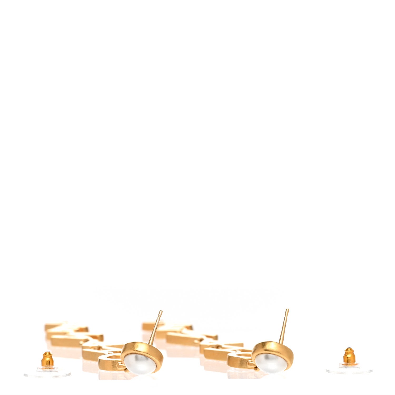 Chanel Crystal Pearl Logo Drop Earrings Gold 3 of 5