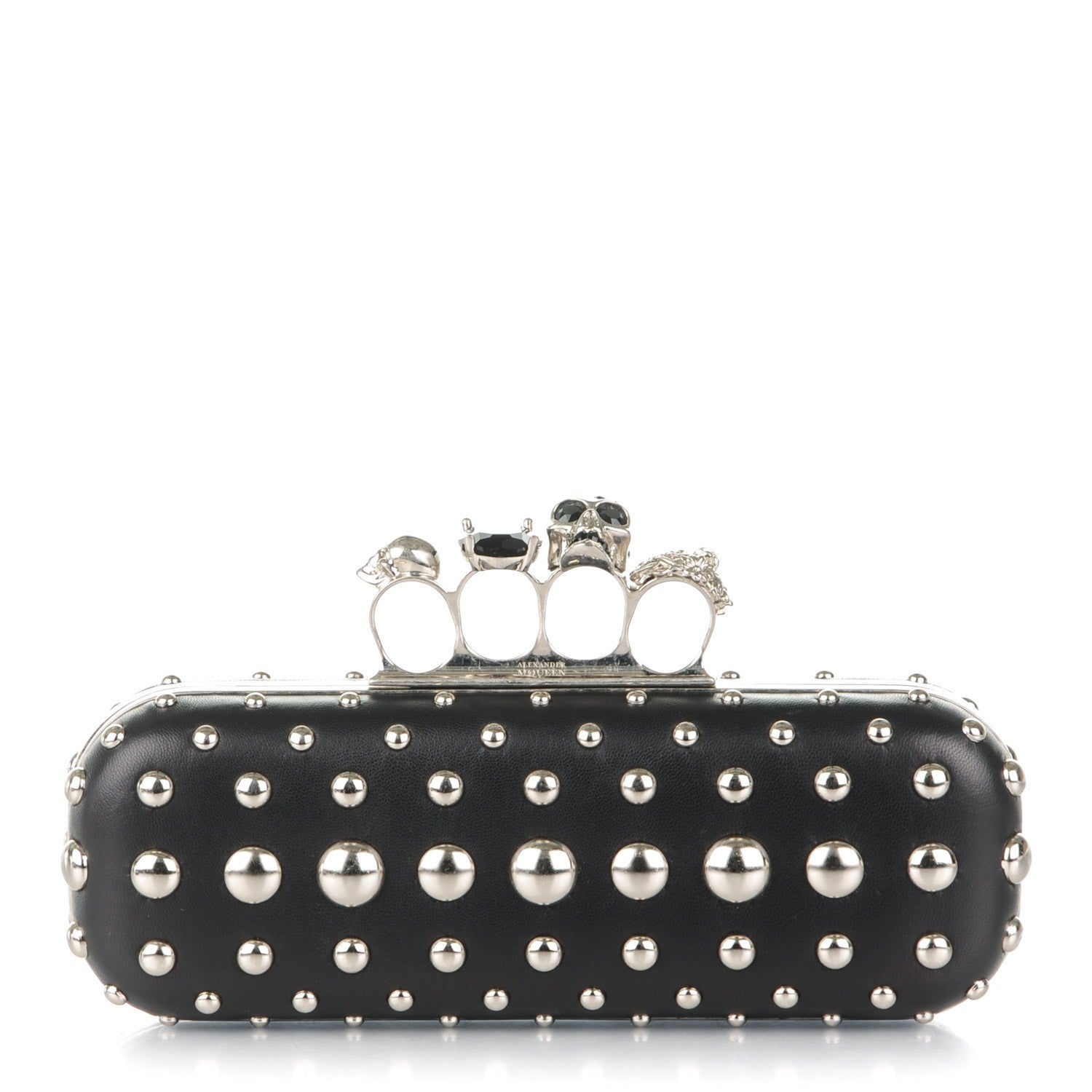 Alexander McQueen Nappa Studded Skull Knuckle Box Clutch Black 1 of 7