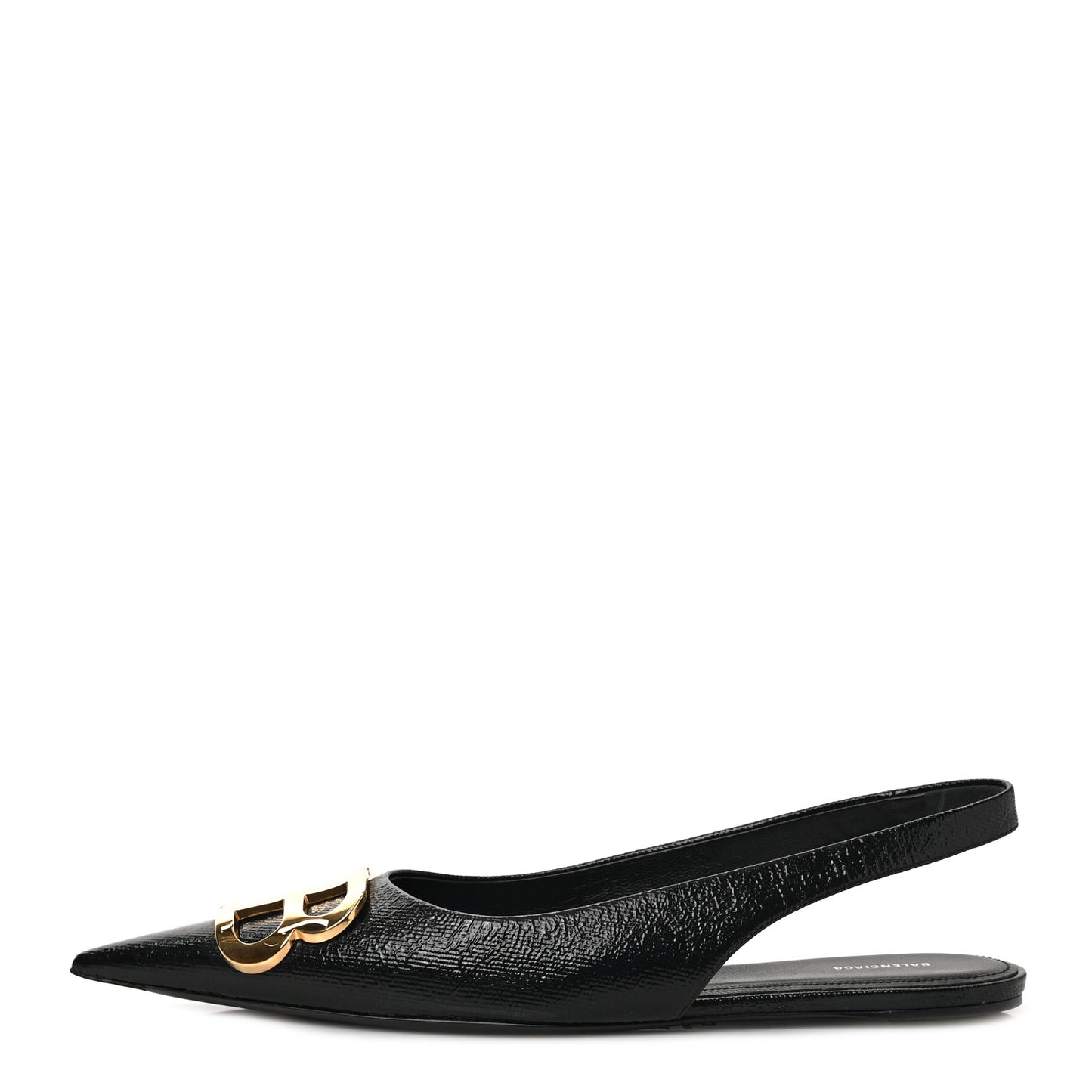 Coated Calfskin BB Knife Pointy Toe Slingback Flats 37.5 Black