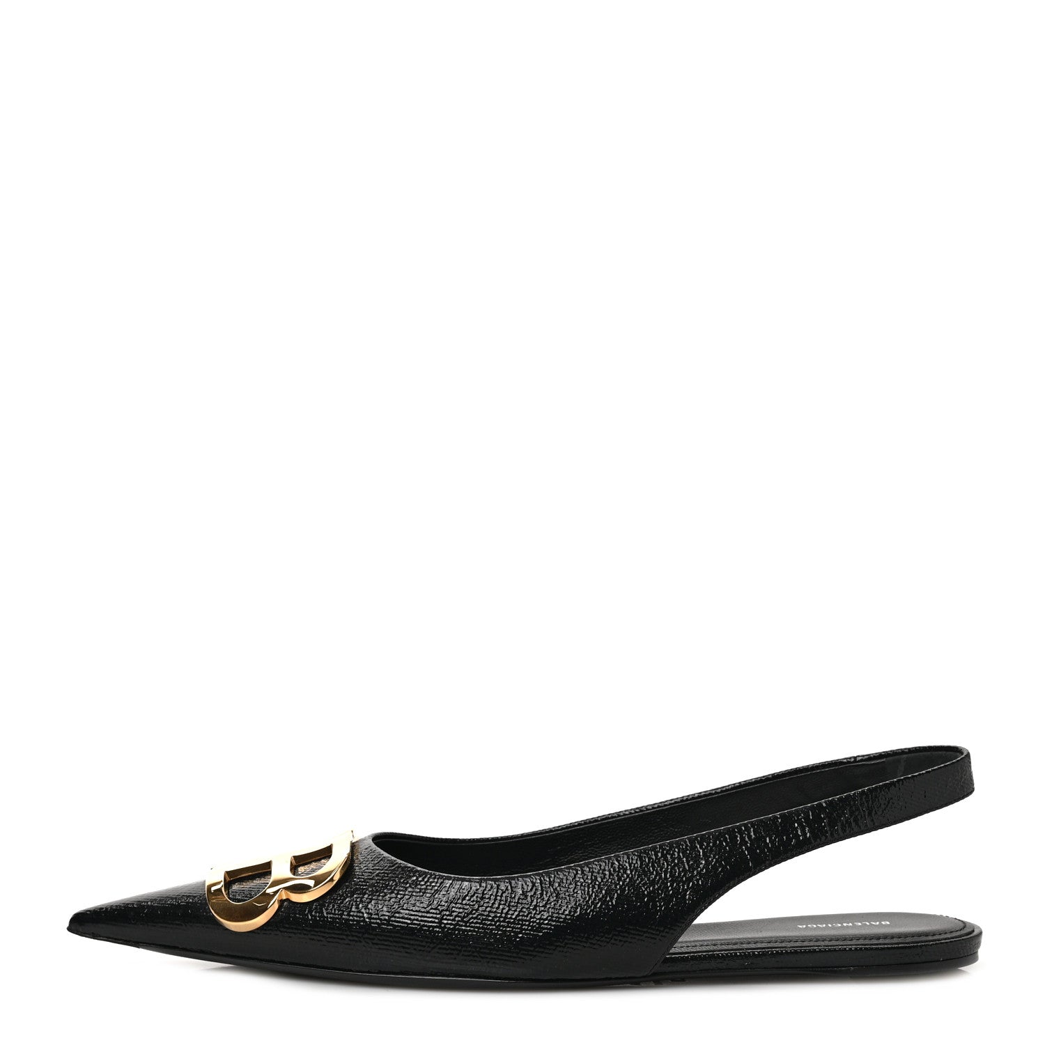 Balenciaga Coated Calfskin BB Knife Pointy Toe Slingback Flats 37.5 Black 1 of 10