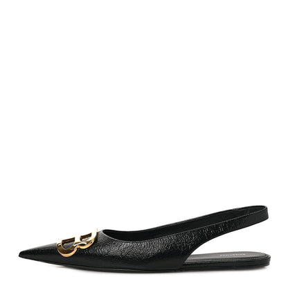 Balenciaga Coated Calfskin BB Knife Pointy Toe Slingback Flats 37.5 Black 1 of 10