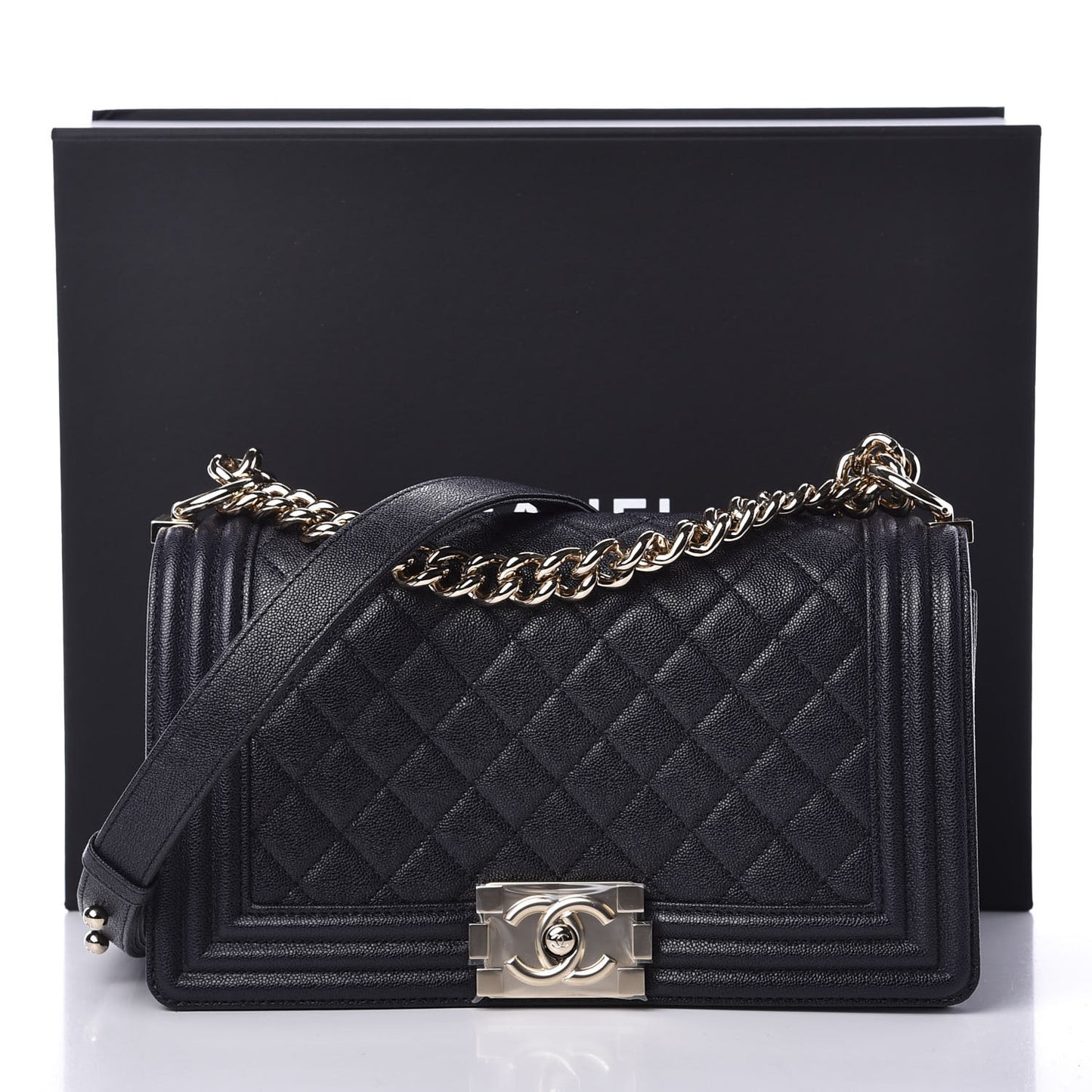 Caviar Quilted Medium Boy Flap Dark Blue